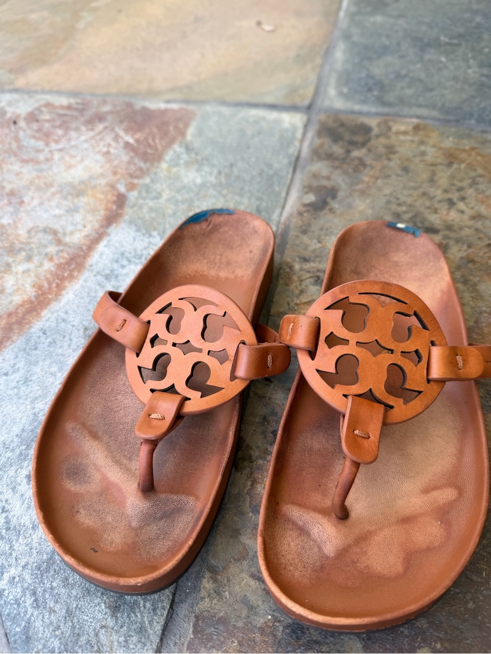Tory Burch Cognac Leather Miller Thong Sandals